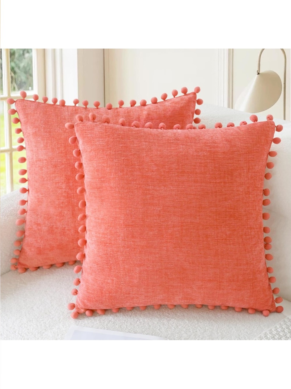 Coral Pom Trim Throw Pillow set of 2